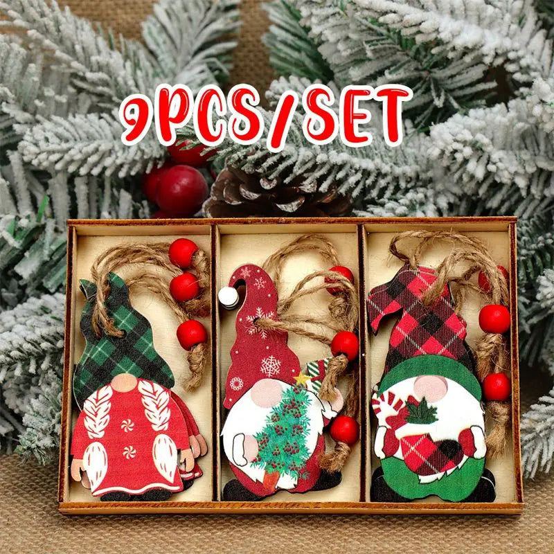 Wooden Pendants Merry Christmas Gnomes