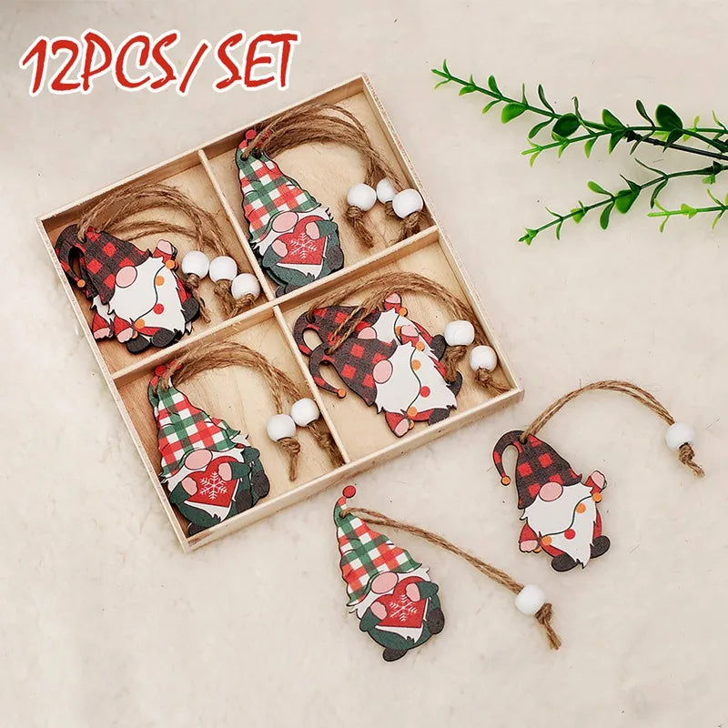 Wooden Pendants Merry Christmas Gnomes