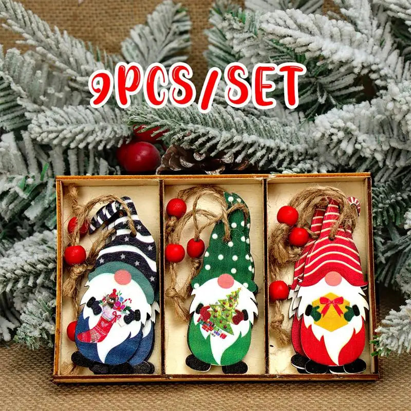 Wooden Pendants Merry Christmas Gnomes