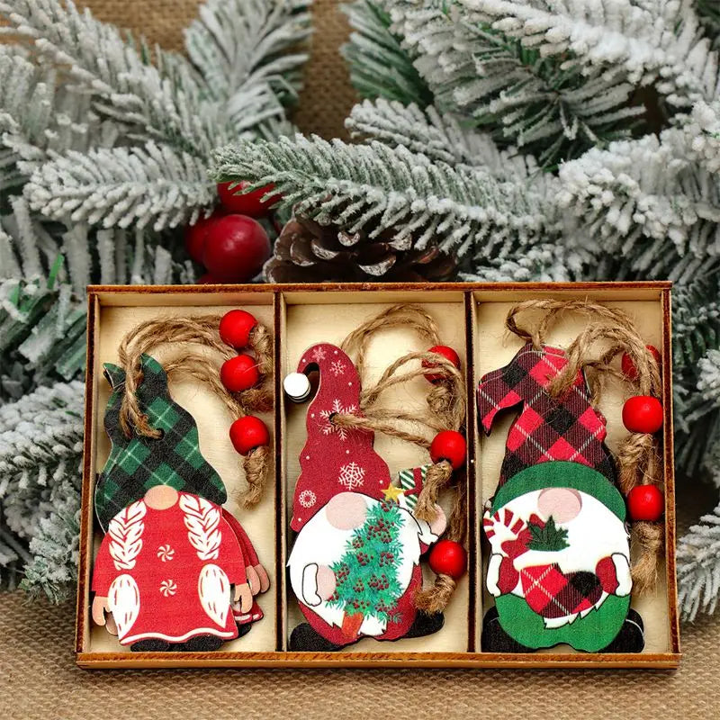 Wooden Pendants Merry Christmas Gnomes
