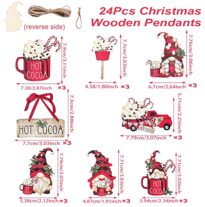 Wooden Pendants Merry Christmas Gnomes